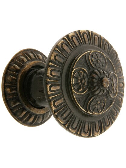 Kensington Cabinet Knob With Kensington Back Plate in Dark Brass.